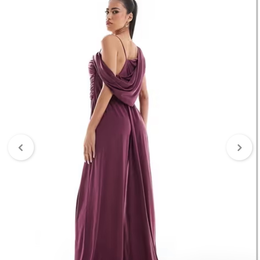 ASOS Wide-Leg Draped One-Shoulder Jumpsuit in Plum - Picture 2 of 4